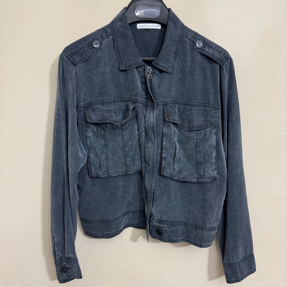 Young Fabulous & Broke Tencel Bomber Jacket Women Gray size M Streetwear Casual